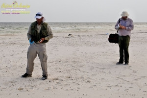 8/9/10 lat 30,14.5535N, long  88,43.3291W, Sampling with Boston Chemical Data, www.labs.pro , Pictured here is Strongbear and Jim Stiles collecting and documenting  weathered tar ball samples, south side of Horn Island.